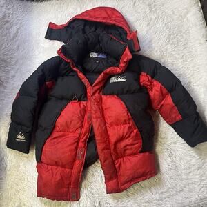 First Down Exploration Vintage Hooded PARKA Puffer Jacket Womens Red Black Nylon